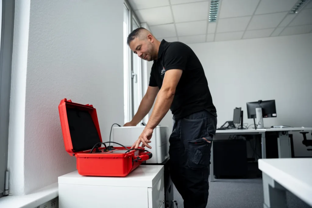 Elektrotechniker bei der Durchführung einer elektrischen Sicherheitsprüfung – Elektrotechnik -Level Up
